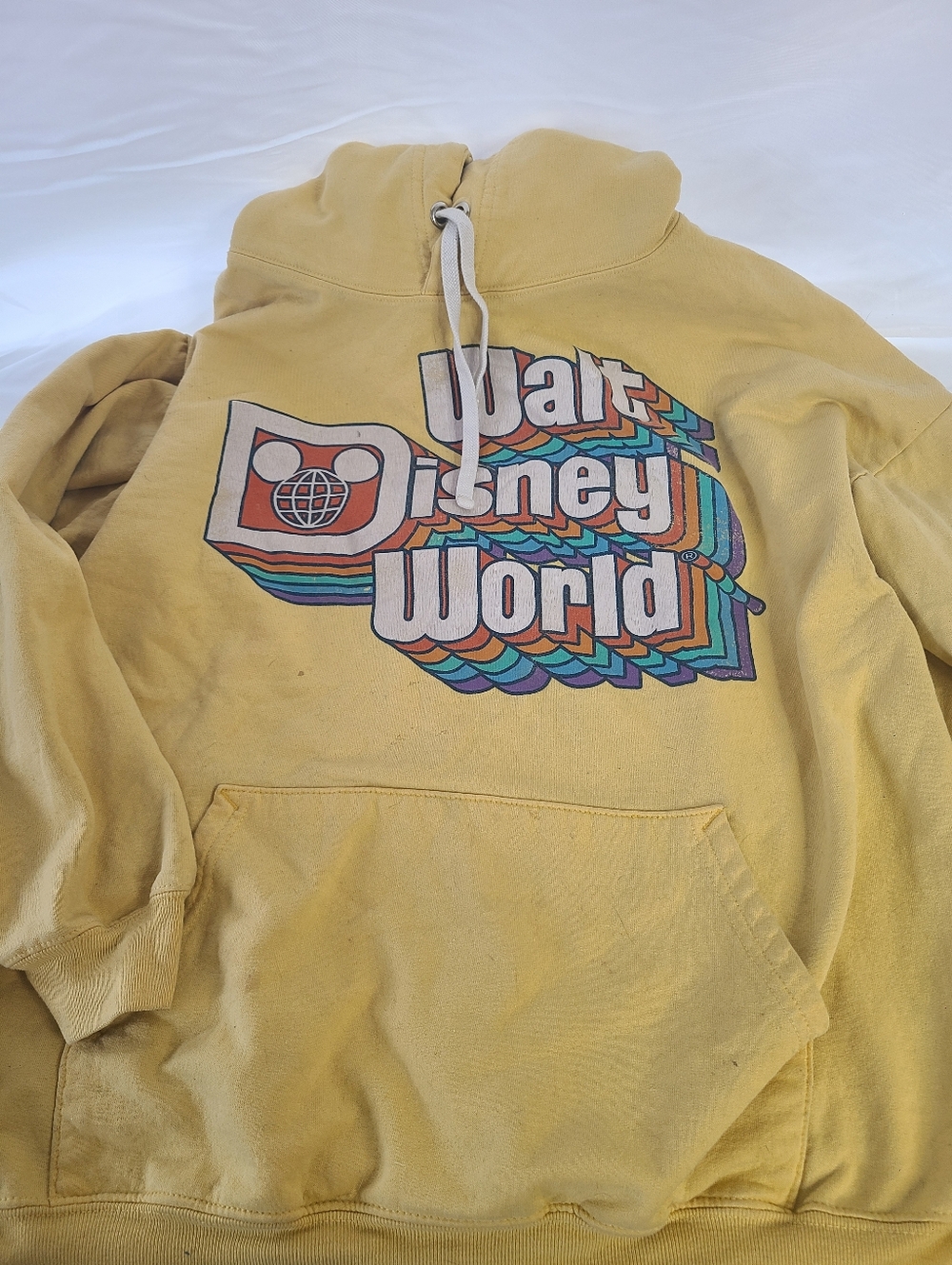 Vintage Walt Disney World Hoodie Distressed Yellow Retro Graphic